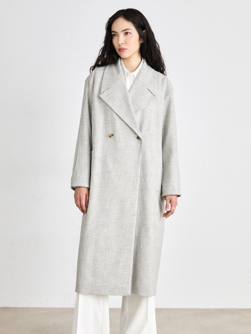 BOSS Women's Plaid Trench Coat Medium Gray & White Like New